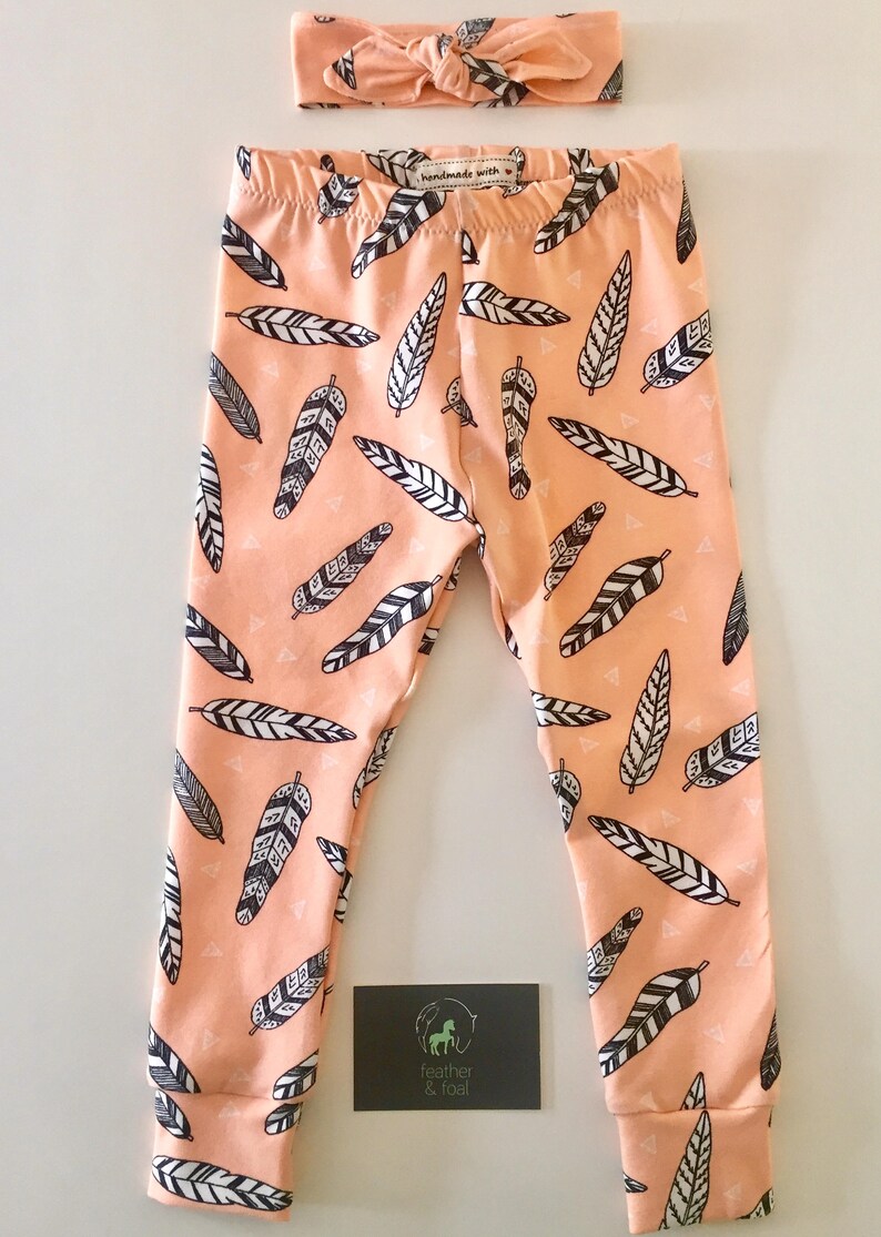 Girl Baby Organic Pink Feathers Children/'s Christmas Gift Leggings /& Headband Toddler Baby Shower Matching Gift Set Save 10/%