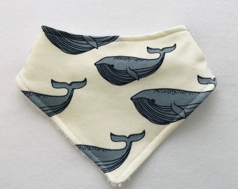 Cream Whale Organic Baby Bamboo Bandana Bib - Handmade in the UK - Girl - Boy - Unisex - Gift idea - Dribble Bib - Matching - Baby Shower