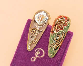 Sage Jeweled Hair Clips