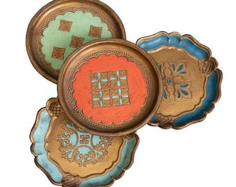 Juego de posavasos Antionette florentino italiano de inspiración vintage – Decoración de estilo de mediados de siglo – Juego de 4
