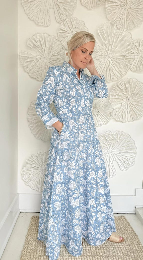 The Campbell Long Sleeve Block Print Maxi Nwt