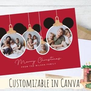 Mouse Ears Christmas Card Digital Template | Customize with Canva | 7x5