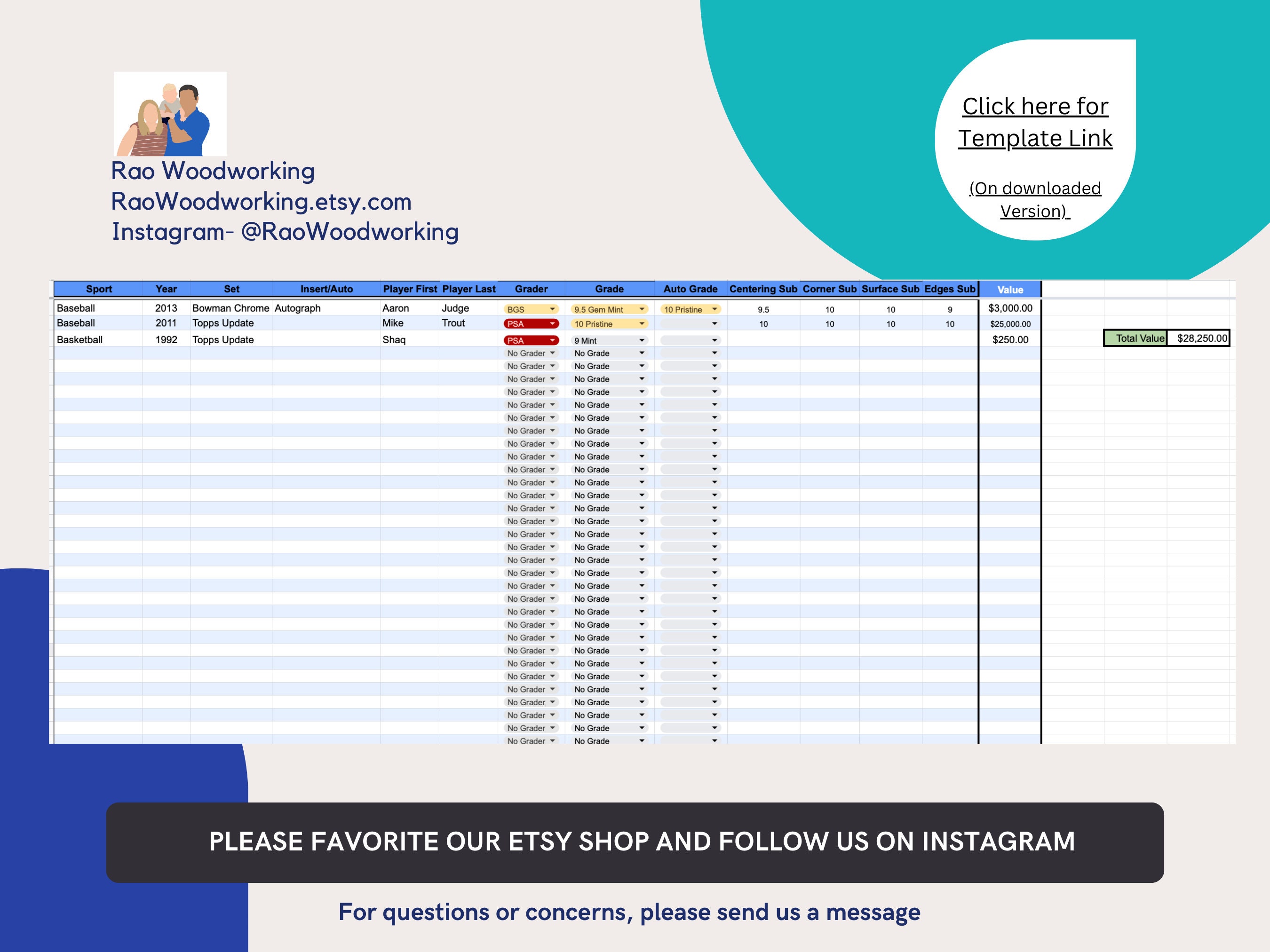 Football Inventory Checklist Graded Trading Card Inventory Manager | Google Sheets Template ...
