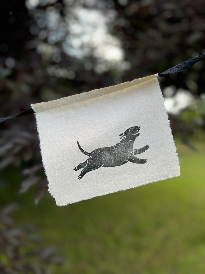 Bull Terrier Bunting, Hand printed textile art, Lino print bunting, Dog bunting, Bull Terrier art, Bunting banner, Wall decor, Flag Garland image 4