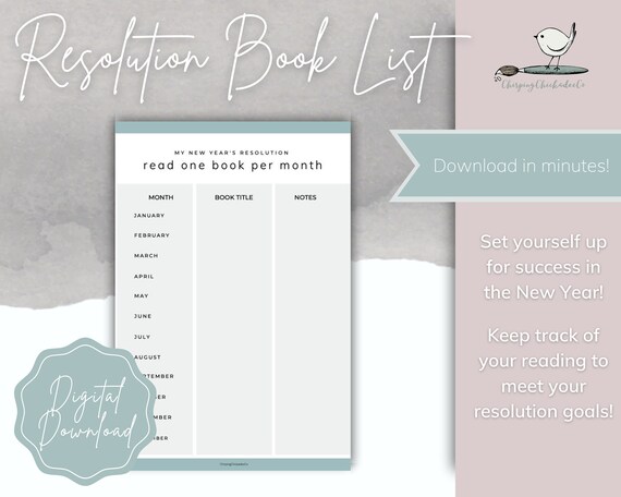Resolution Reading Goal Planner Monthly Book Club Printable Etsy