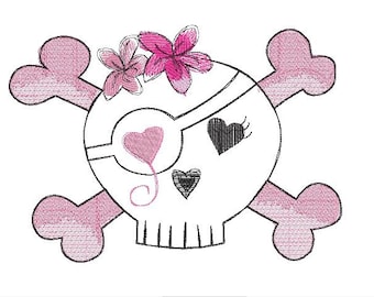 A Skull Skull 4 sizes from 10x10 13x18 19x14 and 24x17 embroidery file Satin applique embroidery design Doodle