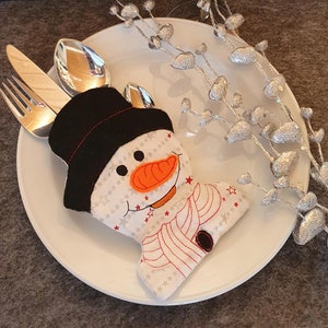 Borsa per posate 13x18 ITH Pupazzo di neve Avvento Decorazione della tavola di Natale file da ricamo motivo da ricamo