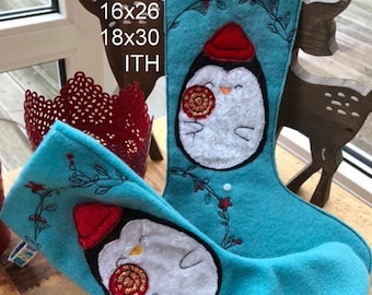 Weihnachstsocke Pinguin 16x26 18x30 ITH Nikolaus Weihnachten Advent Deko