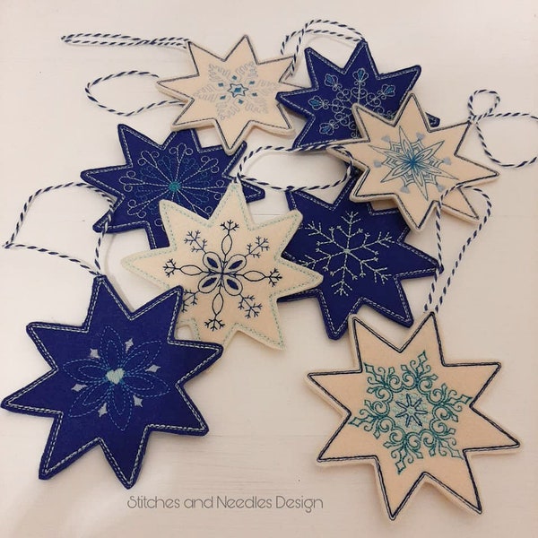 Schneeflocken 10x10 Anhänger ITH Stickdatei Stickmuster sticken  Weihnachten Advent