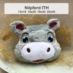 Hippopotamus Hulda cuddly pillow head ITH different sizes 13x18 16x26 18x30 and 20x30