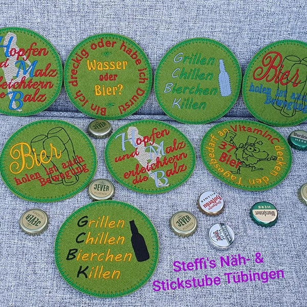 Bier Untersetzer 10x10 ITH  Stickdatei Stickmuster sticken Sprüche Party