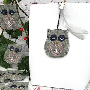 Advent Calendar Numbers Christmas Owls 1-24 Size 18x30 Embroidery File Christmas Calendar