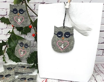 Advent Calendar Numbers Christmas Owls 1-24 Size 18x30 Embroidery File Christmas Calendar