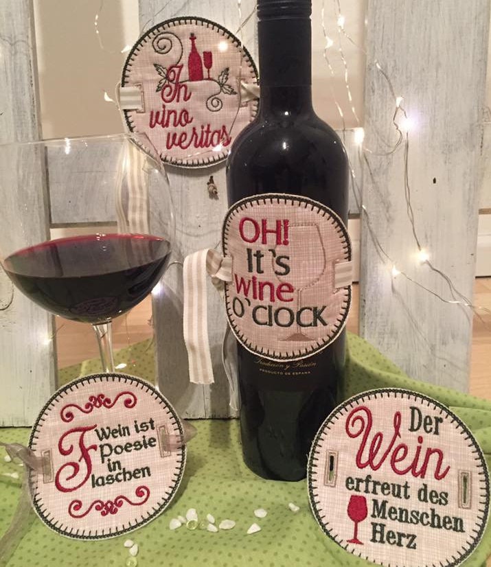 A Wine bottle decoration 10x10 ITH 10x10 embroidery pattern embroidery file 15 patterns embroider