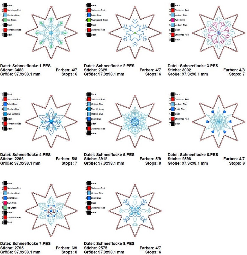 A Schneeflocken 10x10 Anhänger ITH Stickdatei Stickmuster sticken Weihnachten Advent Bild 4