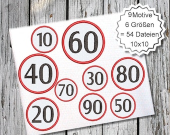 A Geburtstag Zahlen Jubiläum Kreis 10x10 Stickmuster Sticken Stickdatei Applikation