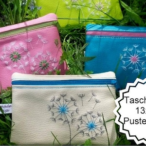Tasche 13x18 ITH Pusteblume Löwenzahn Stickdatei Stickmuster Kulturtasche sticken Kosmetiktasche