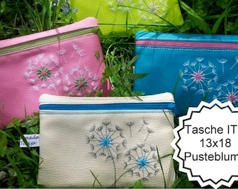 Tasche 13x18 ITH Pusteblume Löwenzahn Stickdatei Stickmuster Kulturtasche sticken Kosmetiktasche