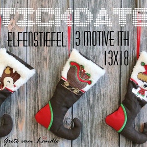 Elves boots ITH 13x18 embroidery file embroidery pattern Christmas, embroider Advent Santa Claus image 3