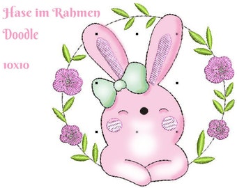 A Hase Rahmen  Doodle 10x10   Stickdatei Stickmuster sticken Applikation shabby vintage