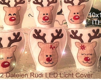 Rudi LED Cover 10x10 ITH Reindeer embroidery file