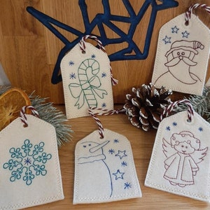 A Geschenkanhänger ITH 10x10 Weihnachten Advent Doodle Applikation Stickdatei Stickmuster sticken
