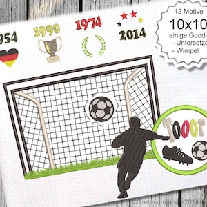 Fotbollsmål 10x10 VM - Broderifil Broderimönster brodera EM Sport Vimpel Coaster Murmatta