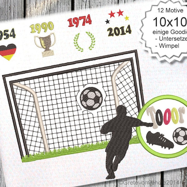 A Tor Fußball 10x10 WM - Stickdatei Stickmuster sticken EM Sport Wimpel Untersetzer Mur Rug