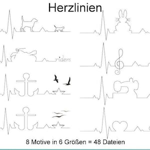 A ECG coeur lignes lapin coeur chien maritime moto machine à coudre notes fichier de broderie de 10x10 13x18 16x26