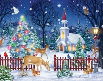 Box of Peaceful Night Christmas Cards - 15 Cards / 16 Foil Lined Envelopes