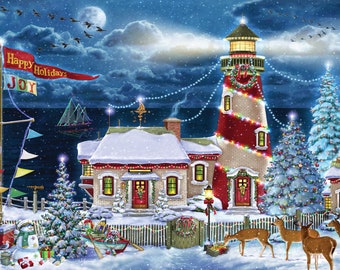 Box of 'The Lighthouse at Christmas' Christmas Cards - 15 Cards & 16 Foil Lined Envelopes