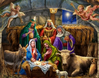 Box of 'In the Manger' Christmas Cards - 15 Cards & 16 Foil Envelopes