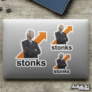 Funny Stonks Meme Stickers, Stock Market Vinyl Decal, Funny Bitcoin Cryptocurrency Gift