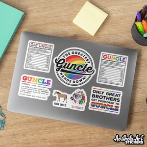Naklejki Gay Uncle Sayings, Naklejki winylowe Guncle LGBTQ Pride Month, Ogłoszenie rodzinne