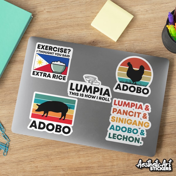 Filipino Asian Food Stickers, Filipina Pinoy American Vinyl Decals, Funny Adobo Lumpia Rice Sinigang