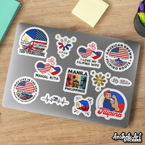 Filipino Sun Proud Asian American Sticker Sayings, Pinoy Filipina Pride Vinyl Decals
