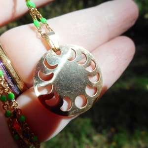 lunar phase necklace, wiccan, gold stainless steel