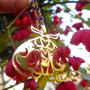 necklace &quot; Moth &quot;, lunar cycle, wicca, golden stainless steel