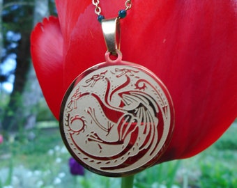 Dragon Triglav, golden stainless steel dragon necklace