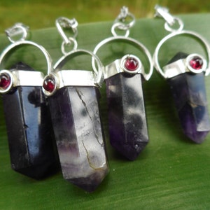 Amethyst pendant necklace, stainless steel, crystal of your choice