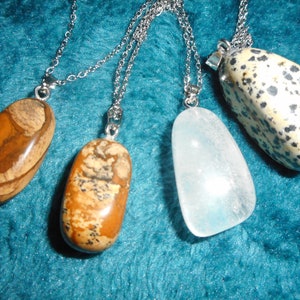 fine stone pendant necklace of your choice, landscape jasper, Dalmatian jasper, rock crystal image 1