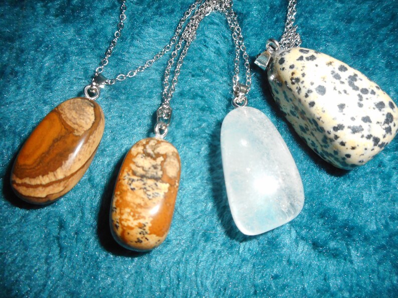 fine stone pendant necklace of your choice, landscape jasper, Dalmatian jasper, rock crystal image 1