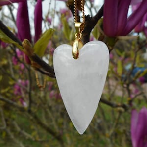 white quartz heart pendant necklace, gold stainless steel