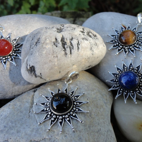 "Sun collection" pendant gemstone, turquoise, black onyx, lapis, Tiger eye