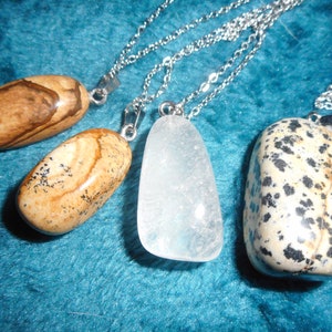 fine stone pendant necklace of your choice, landscape jasper, Dalmatian jasper, rock crystal image 2