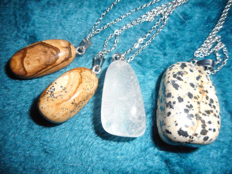 fine stone pendant necklace of your choice, landscape jasper, Dalmatian jasper, rock crystal image 2