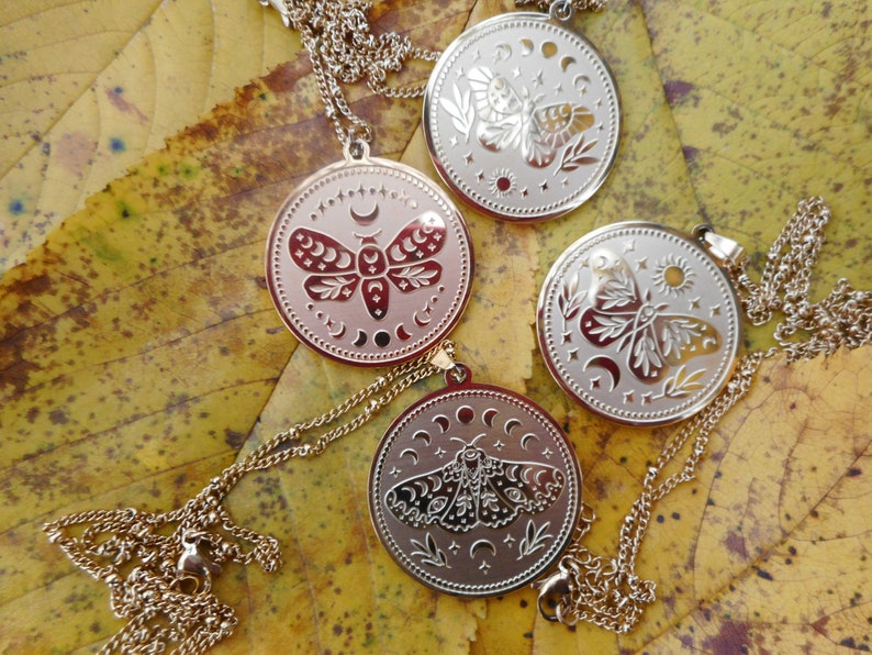 Wiccan amulet of your choice Moths, gilded stainless steel image 1
