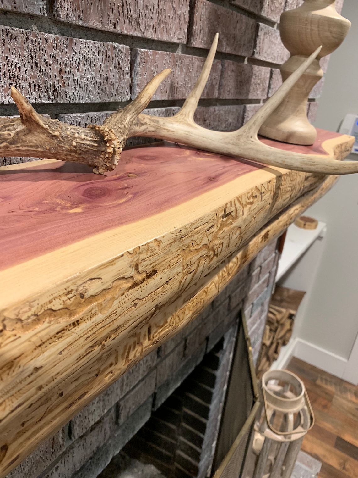 Live Edge Cedar Lodge Fireplace Mantel Modern Rustic Mantle Etsy