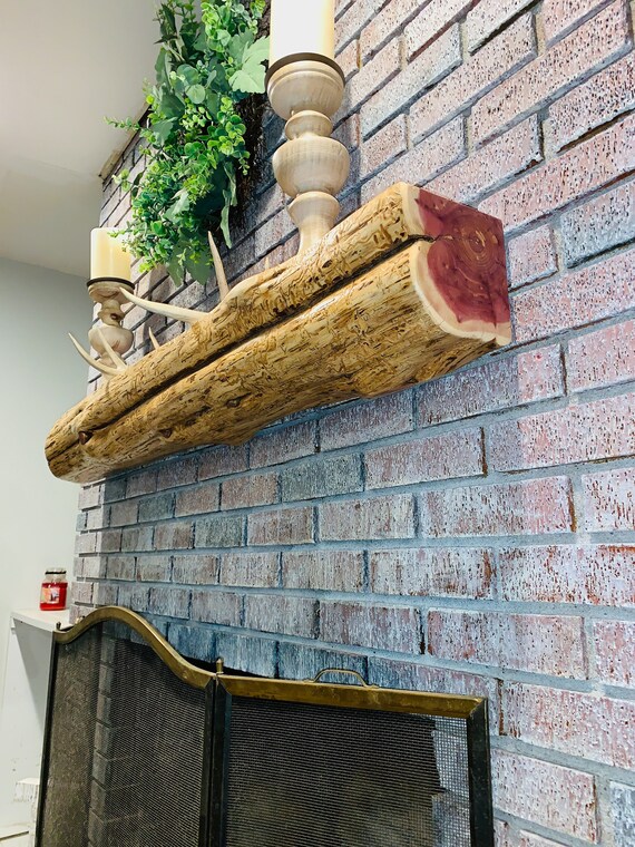 Live Edge Cedar Lodge Fireplace Mantel Modern Rustic Mantle Etsy