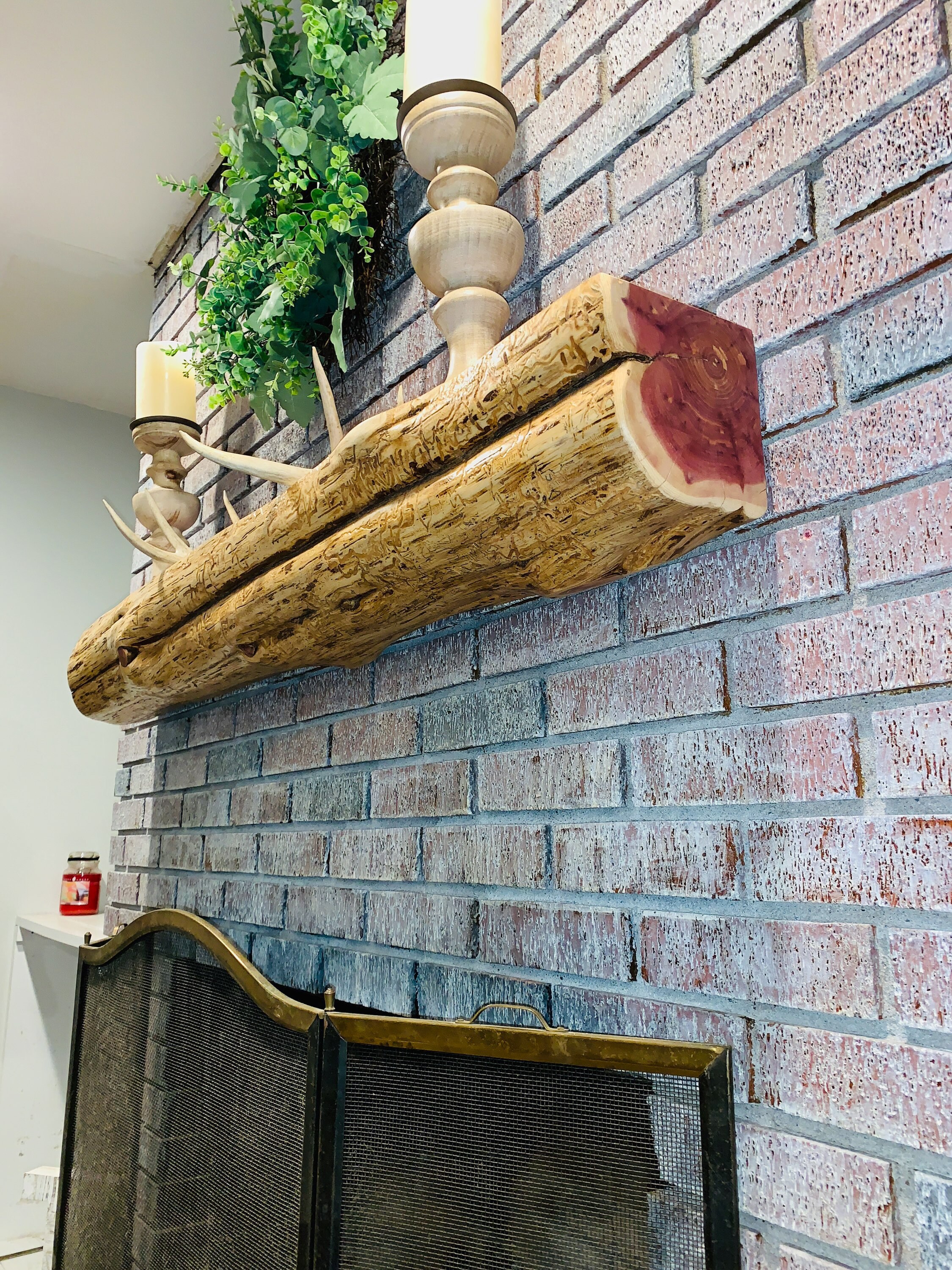 Live Edge Cedar Lodge Fireplace Mantel Modern Rustic Mantle Etsy